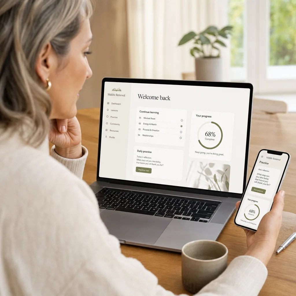 Inside the program: course dashboard with modules, lessons and reference guides